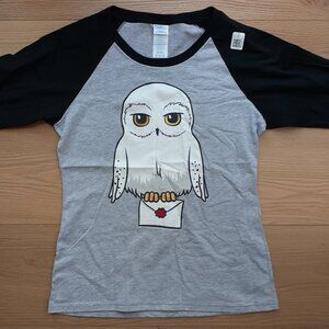 Hedwig with Hogwarts Letter - New Women's Medium Black Grey Baseball Tee
